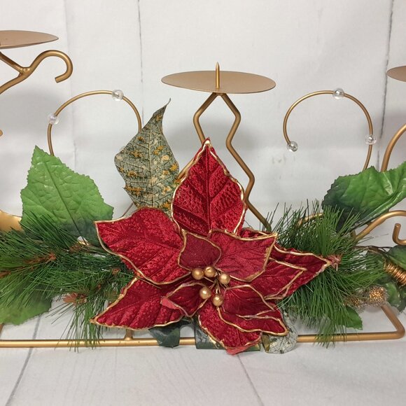 Candle Holder Reindeer Poinsettia Litetyme Handcrafted Metalworks - Picture 3 of 16